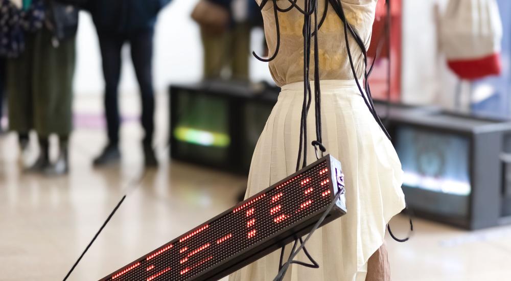 performer trekt aan een trouw en machine 