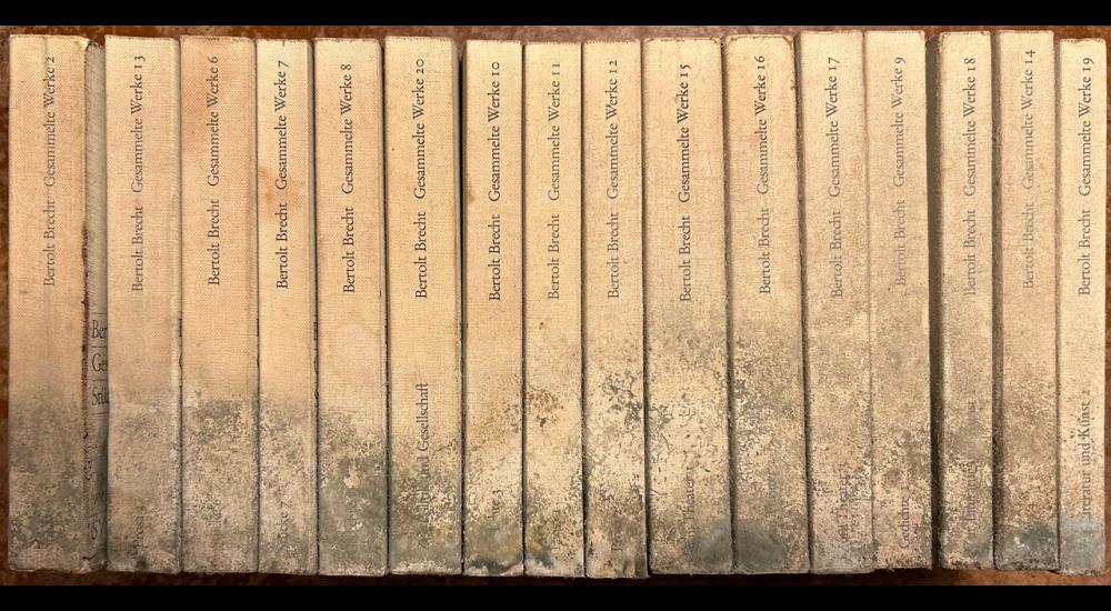 Series of books with mold on them 