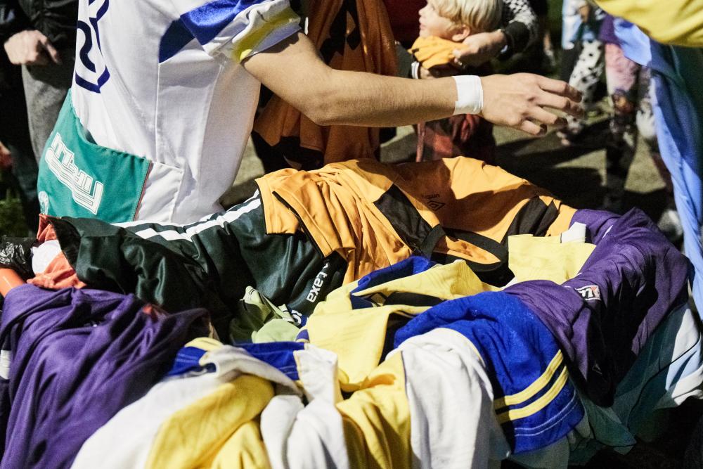 Football clothes on a pile