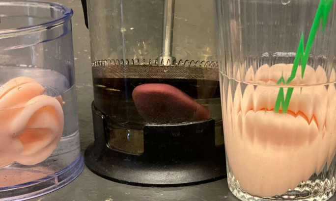 Jars of water with fake body parts in them