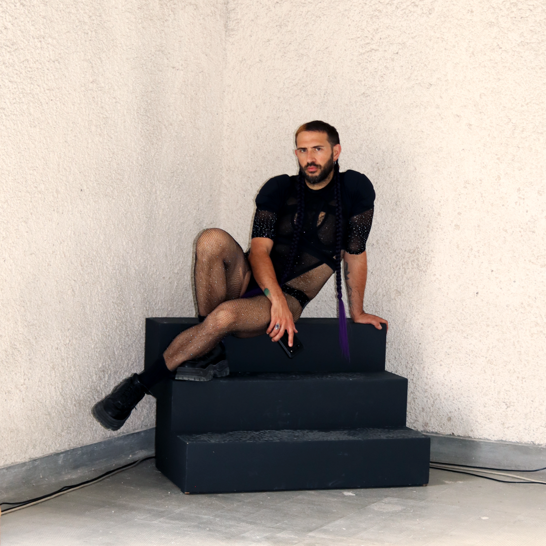 Gerald on black stairs